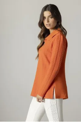 Maloka: Quilted Cotton Sweater Top In Orange Spice