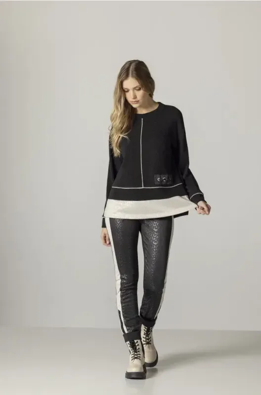 Maloka: Multi-Media Flared Pullover In Contrast