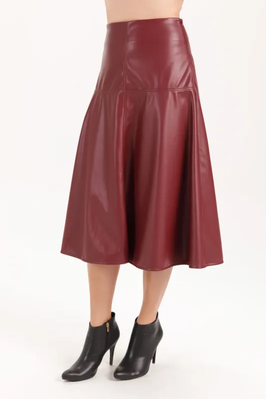 Isle By Wild Curves: Vegan Leather Godet Skirt In Cherry