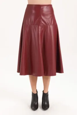 Isle By Wild Curves: Vegan Leather Godet Skirt In Cherry