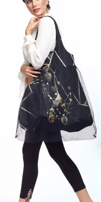 IPNG: Love Me Black Bejeweled Illusion XL Tote Bag With Tulle Compartment