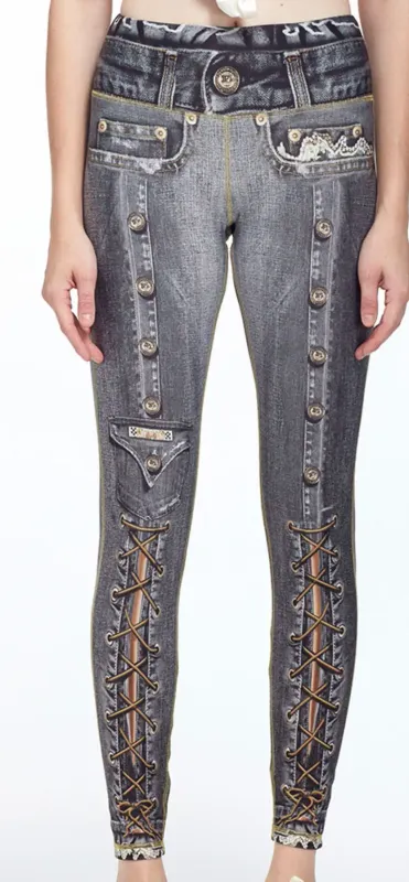 IPNG: Love Me Criss Cross Denim Illusion Legging In Smoke