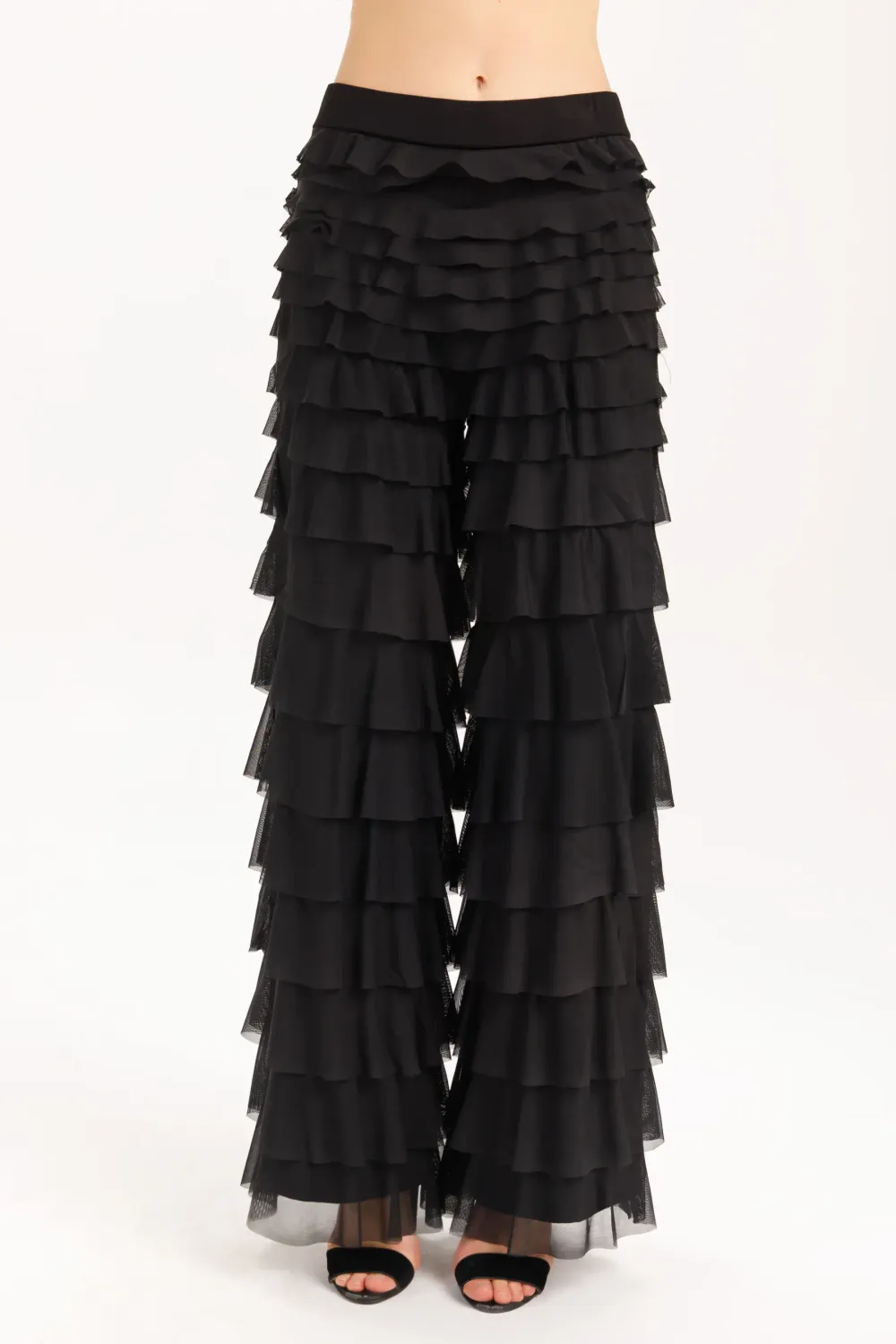 Isle Apparel By Wild Curves: Cha Cha Ruffled Bowery Pant In Black