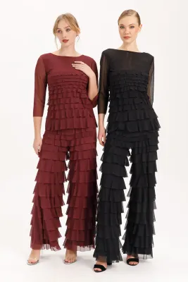 Isle Apparel By Wild Curves: Cha Cha Ruffled Bowery Pant In Black