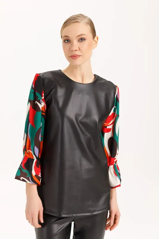Isle Apparel by Wild Curves: Vegan Leather Tulip Cuffs Top
