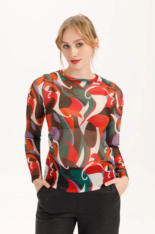 Isle Apparel by Wild Curves: Almost Mesh Top In Cortes Colors