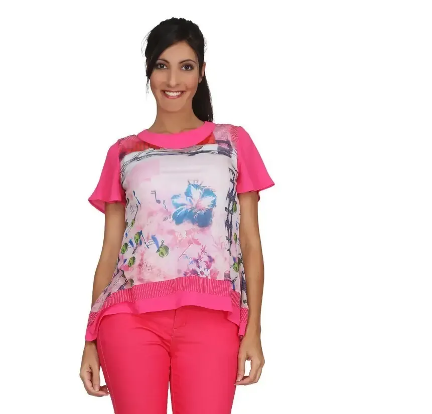 S'Quise Paris: Inverted Pink Dahlia Petals Tunic