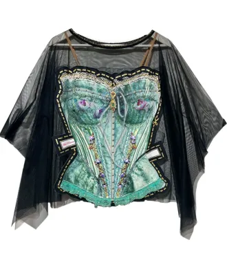 IPNG By Wild Curves: Paper Dolls Corset Illusion Shawl Blouse In Emerald