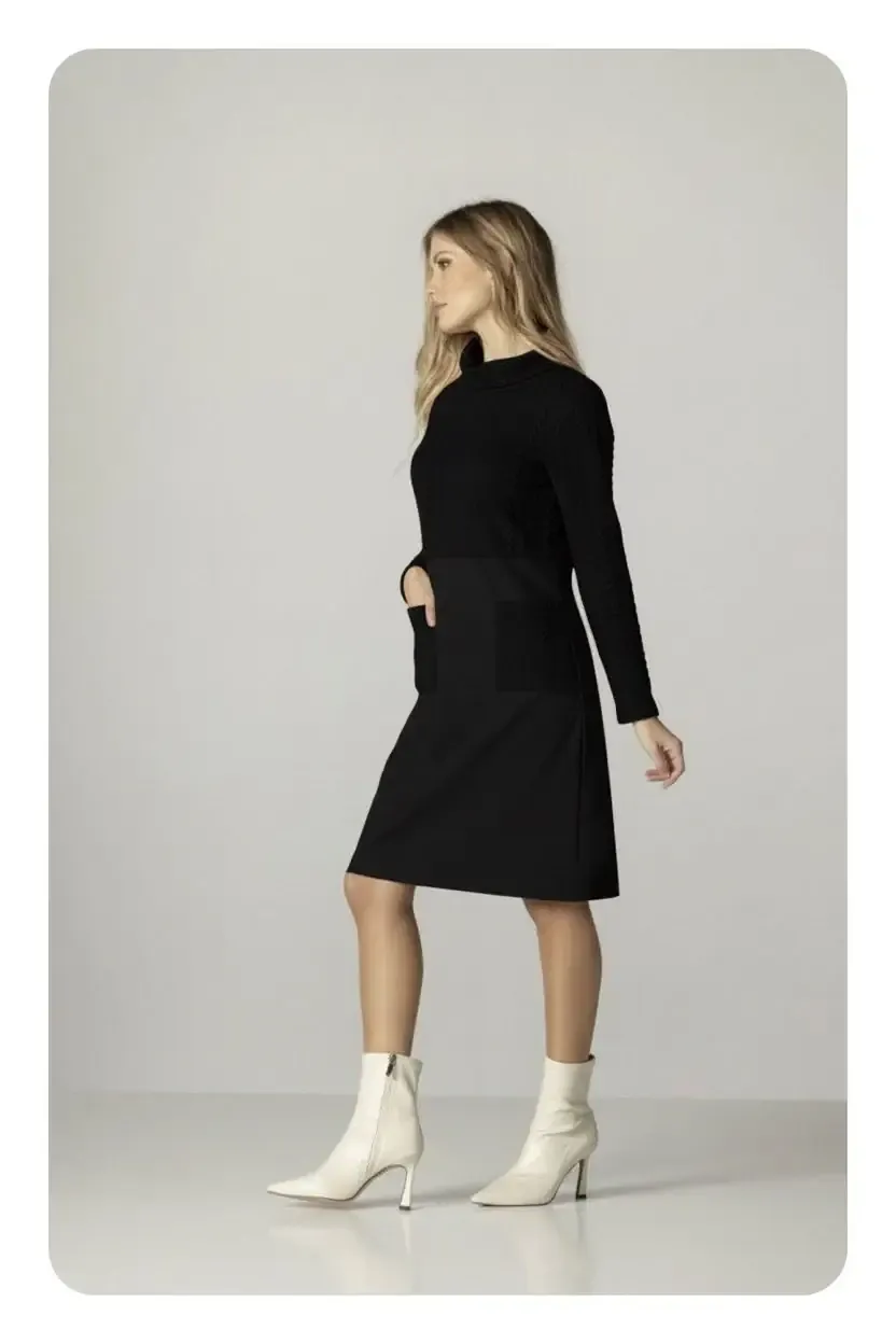 Maloka: Multi-Media Layered Quilted Sweater Dress In Noir