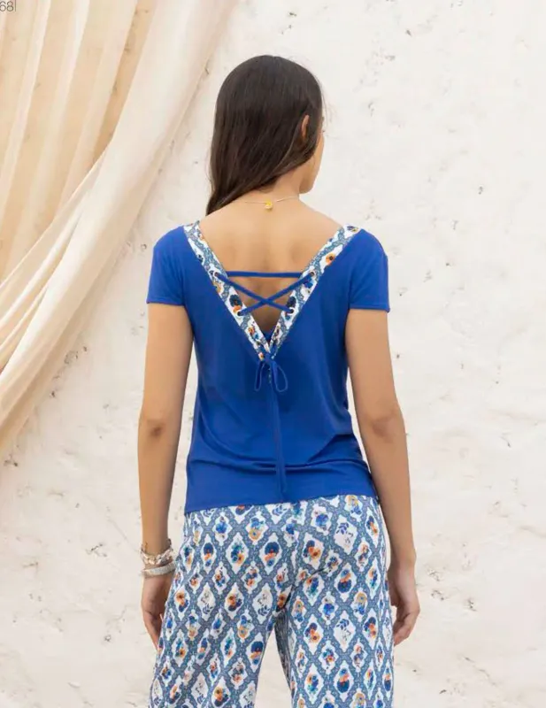 Maloka: Floral Mosaic Back Tie Top In Dolce Vita