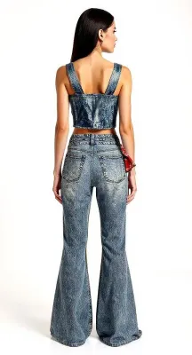 IPNG By Wild Curves: Bell Bottom Denim Illusion Pants With Red Hanky