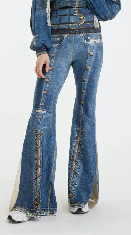 IPNG By Wild Curves: Denim Illusion Comfort Pants In Classic Blue