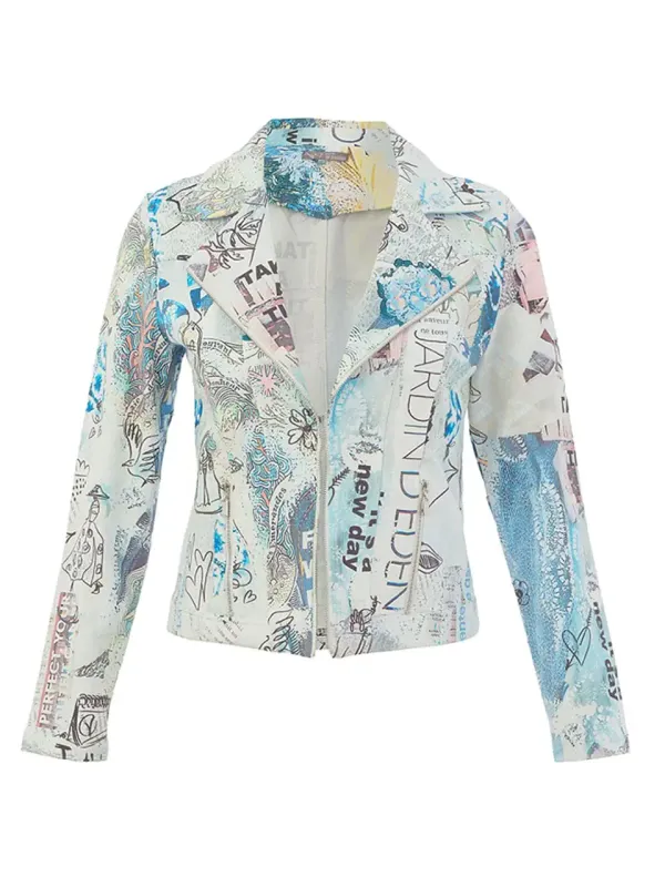 Dolcezza by Wild Curves: Soft Denim Collage #46 Art Zip Jacket Dolcezza by Wild Curves: Soft Denim Collage #46 Art Zip Jacket