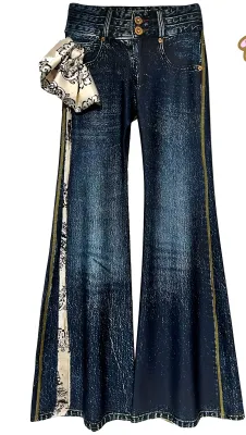 IPNG By Wild Curves: Bell Bottom Denim Illusion Pants With Blue Creme Hanky