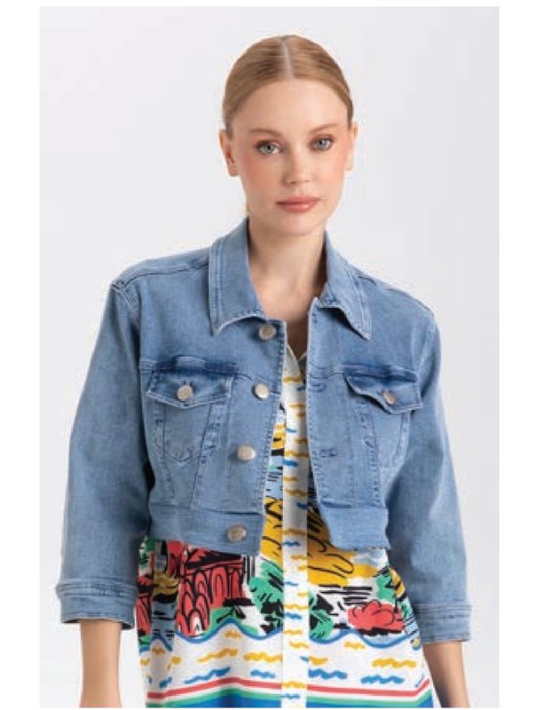 Isle Apparel By Wild Curves: Blue Denim District Jacket Isle Apparel By Wild Curves: Blue Denim District Jacket Front