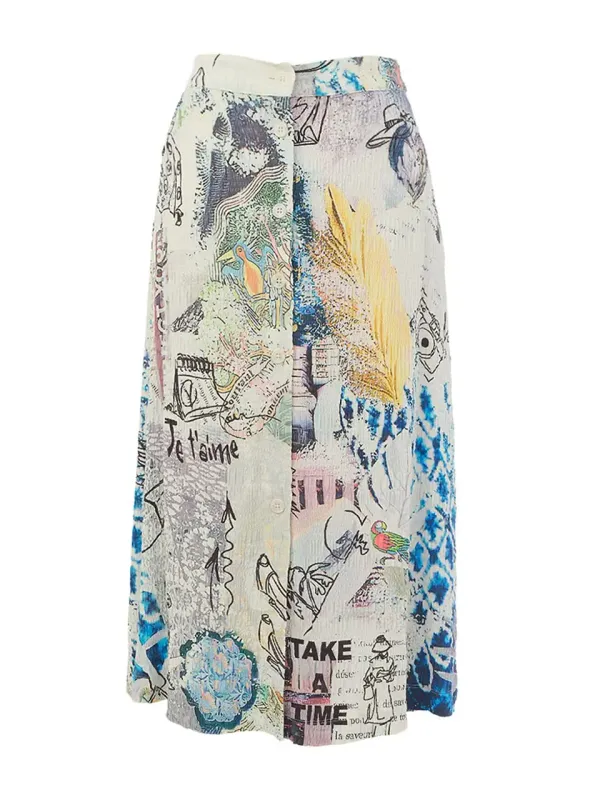 Dolcezza by Wild Curves: Buttoned Collage #46 Art Maxi Skirt (26743)