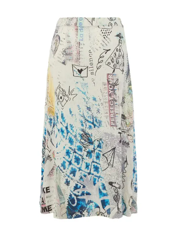 Dolcezza by Wild Curves: Buttoned Collage #46 Art Maxi Skirt (26743)