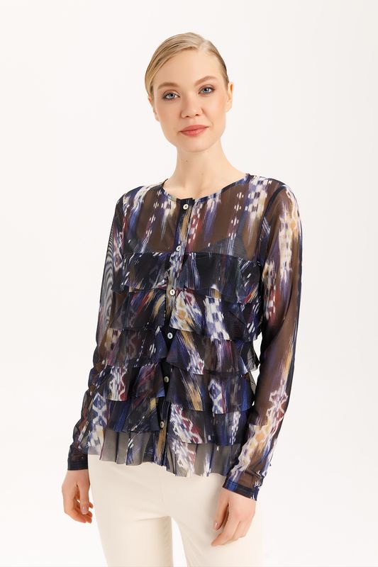 Isle Apparel By Wild Curves: Cha Cha Ruffled Cardigan In Vidal Front 1