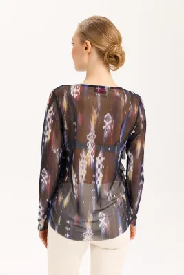 Isle Apparel By Wild Curves: Cha Cha Ruffled Cardigan In Black/Navy Mesh
