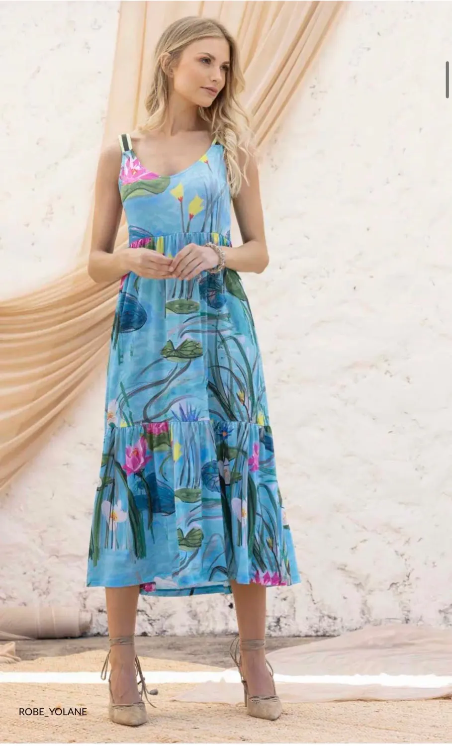 Maloka: Pink Water Lily Art Maxi Sundress