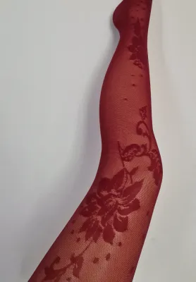 Fiore By Wild Curves: Lotus In Love 3D Pattern Tights In Burgandy