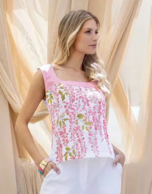 Maloka: Pink Petals Linen Tank