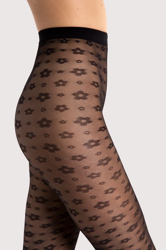 Fiore By Wild Curves: Black Daisy Tights In 30 Denier