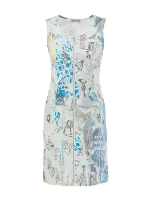 Dolcezza by Wild Curves: Soft Denim Collage #46 Art Zip Dress Front