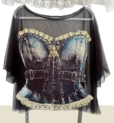 IPNG By Wild Curves: Jeanious Corset Illusion Shawl Blouse In Dark Front