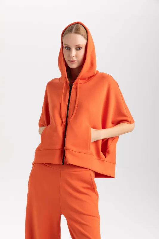 Isle Apparel By Wild Curves: Monaco Zip Hoodie Papaya Front 3