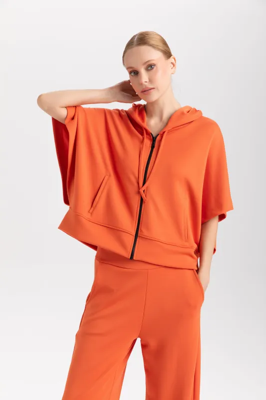 Isle Apparel By Wild Curves: Monaco Zip Hoodie Papaya Front 2