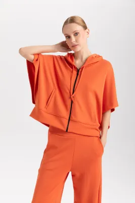 Isle Apparel By Wild Curves: Monaco Zip Hoodie Papaya Front 2