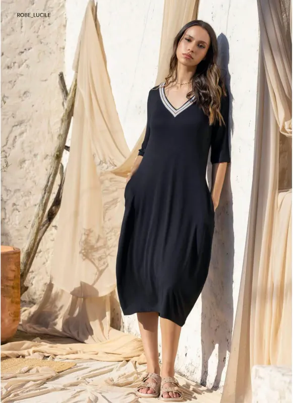 Maloka: Lovely Flared Black Dress Lucile Front