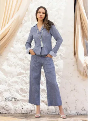 Maloka: Linen Denim Herringbone Blazer Front 1