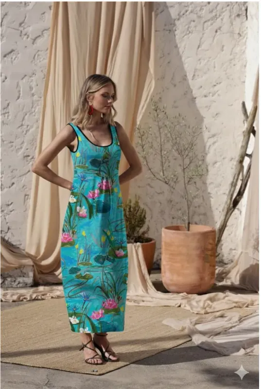 Maloka: The Pleasure Of Life In Pink Water Lilies Almost Maxi Dress Front