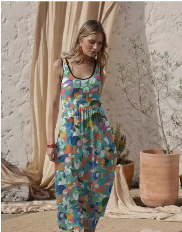 Maloka: The Pleasure Of Life In Rainbow Water Lily Almost Maxi Dress Front