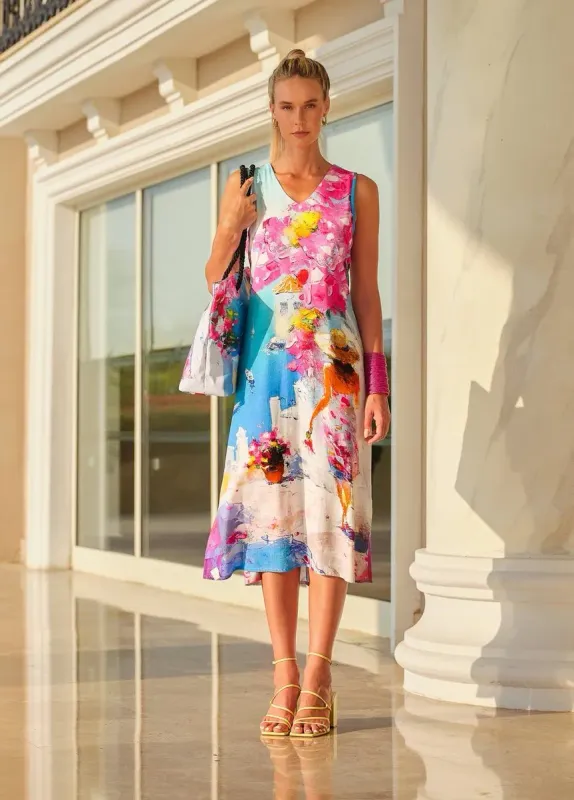 Dolcezza By Wild Curves: Summer In Santorini Art Midi Dress