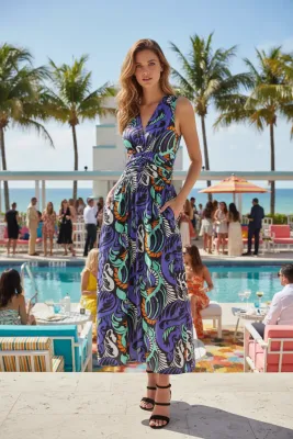 Isle Apparel By Wild Curves: Color Of Santa Clara Pocket Maxi Dress Front