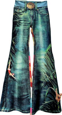 IPNG By Wild Curves: Beach Fairy Iridescent Jean Illusion Flared Pants Front
