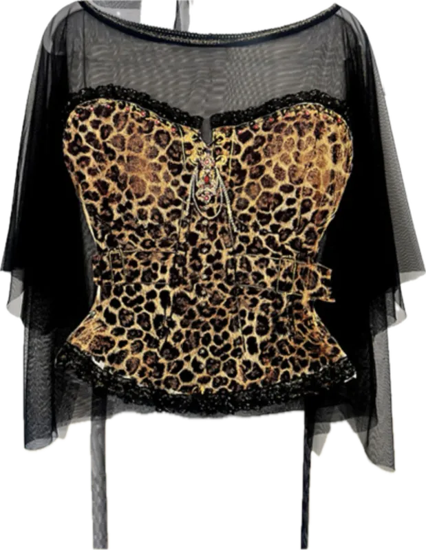 IPNG By Wild Curves: Jeanious Corset Illusion Shawl Blouse In Leo Front
