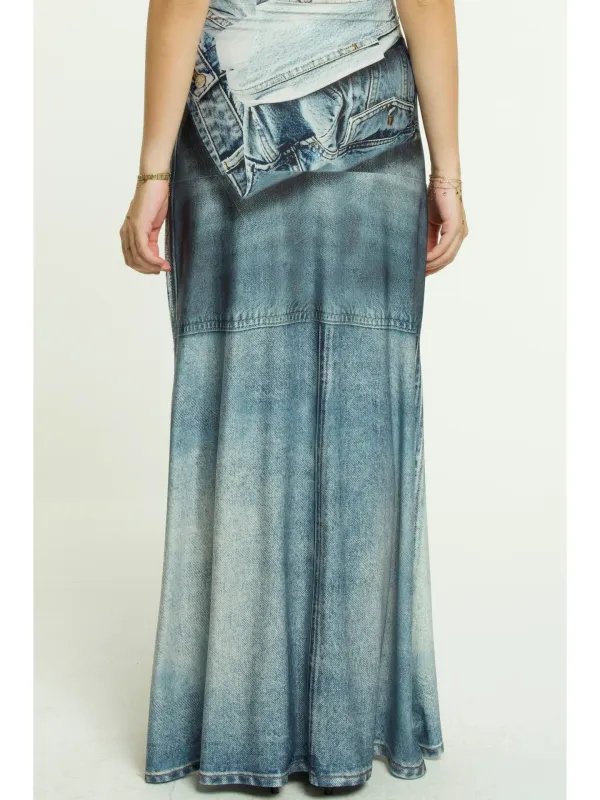 IPNG By Wild Curves: Jeanious Illusion White Denim Mermaid Skirt Back