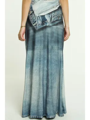 IPNG By Wild Curves: Jeanious Illusion White Denim Mermaid Skirt Back