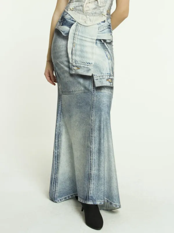 IPNG By Wild Curves: Jeanious Illusion White Denim Mermaid Skirt Front