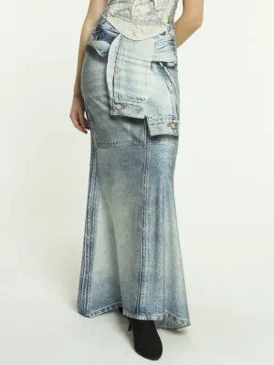 IPNG By Wild Curves: Jeanious Illusion White Denim Mermaid Skirt Front