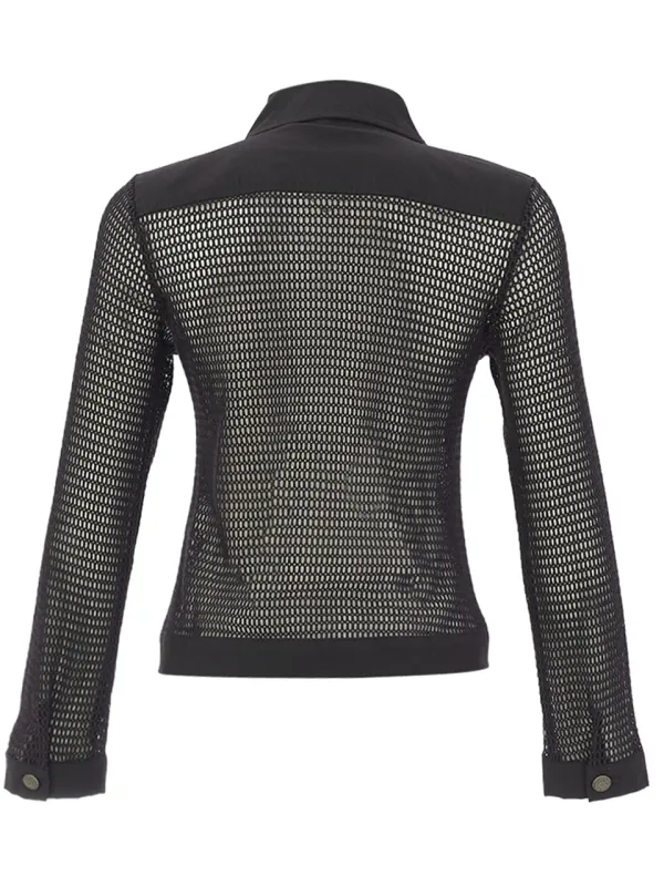 Dolcezza By Wild Curves: Netted Denim Jacket In Black Back