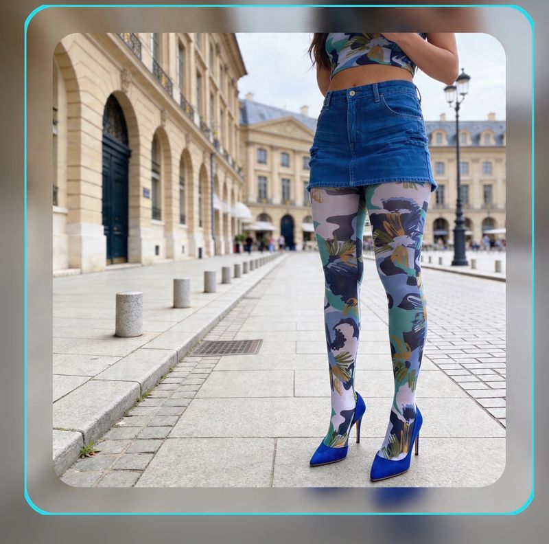 Malka Chic By Wild Curves: Green Cameo Abstract Art Tights