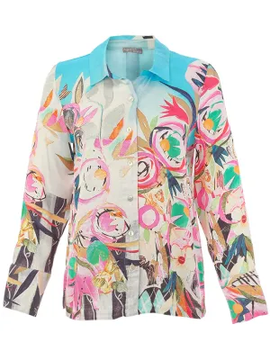Dolcezza By Wild Curves: Daydream Art Satin Blouse Front 1