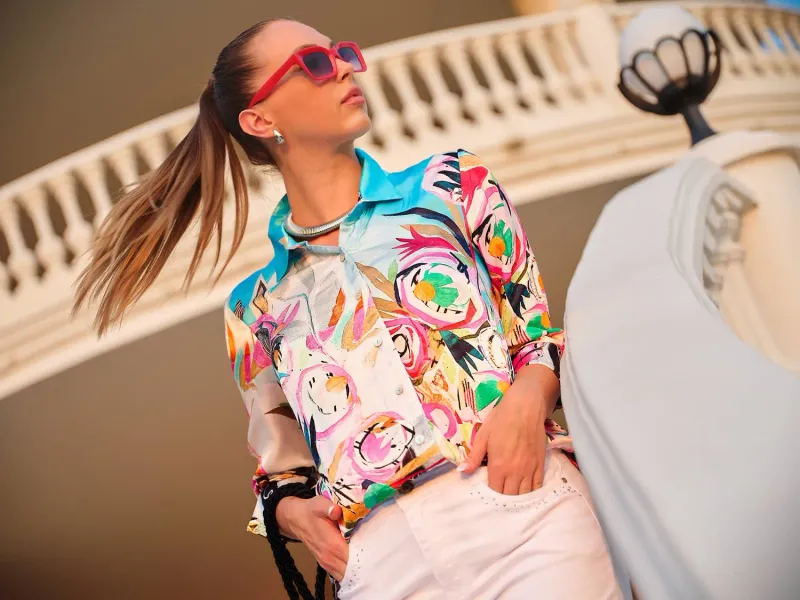 Dolcezza By Wild Curves: Daydream Art Satin Blouse Front