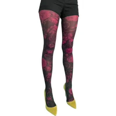 Malka Chic By Wild Curves: Pink Floral Nights Abstract Art 50 Denier Tights