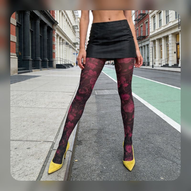 Malka Chic By Wild Curves: Pink Floral Nights Abstract Art 50 Denier Tights